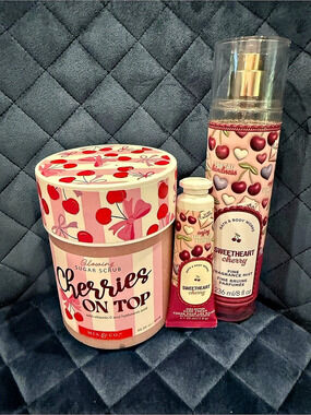 Bath & Body Works Sweetheart Cherry Body Care Bundle Body Care Set Pink & Red